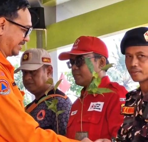 Banser saat menerima bibit pohon dari BPBD Bondowoso