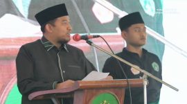 Bupati Sumenep Dr. H. Achmad Fauzi Wongsojudo saat memberikan sambutan di acara pelantikan PCNU Sumenep 