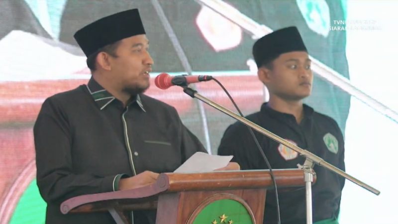 Bupati Sumenep Dr. H. Achmad Fauzi Wongsojudo saat memberikan sambutan di acara pelantikan PCNU Sumenep 