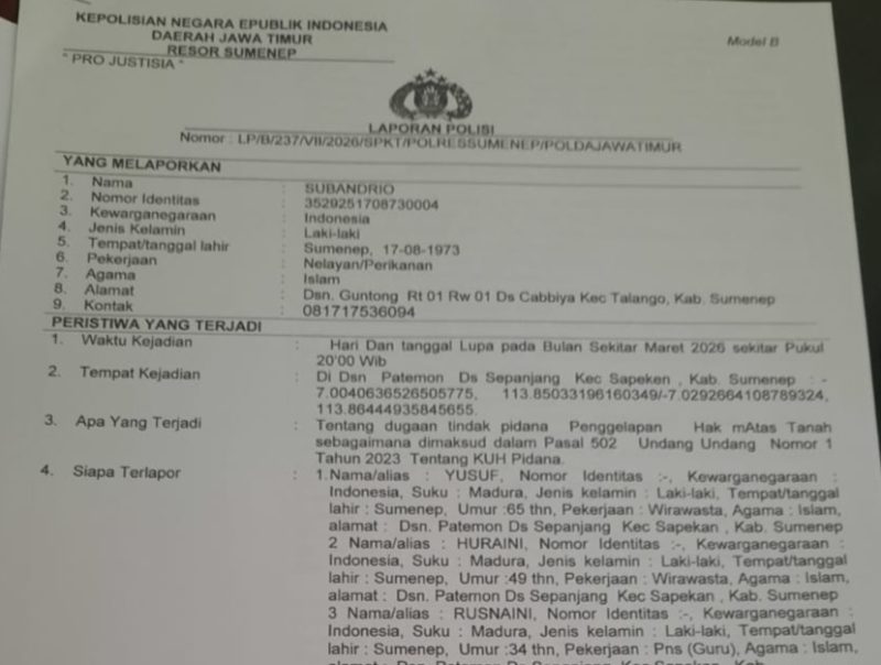Bukti pelaporan ke Polresta Sumenep 