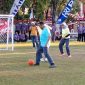 Bupati Sumenep Achmad Fauzi Wongsojudo membawa bola saat laga BMPD